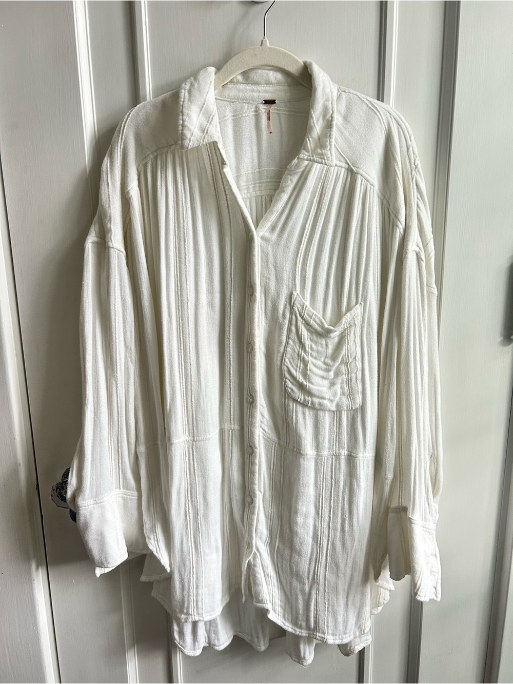 Free People Cream-White Lightweight Button-Down Shirt Size M
